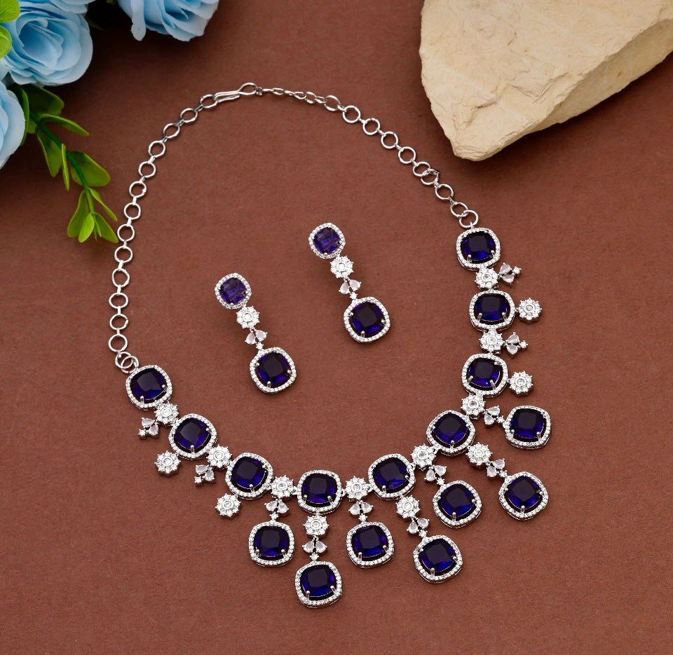 Purple Color American Diamond Necklace Set Inspired By Royal Tones