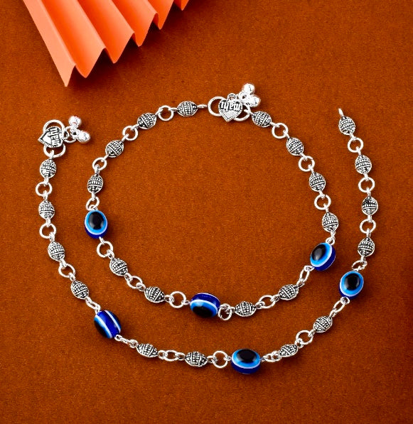 Gorgeous Blue Color Evil Eye Oxidised Anklet
