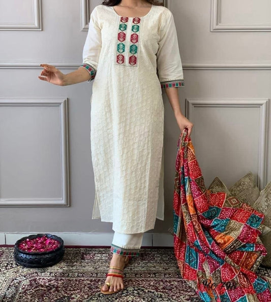 Elegant Schiffli Chikankari Kurta Set