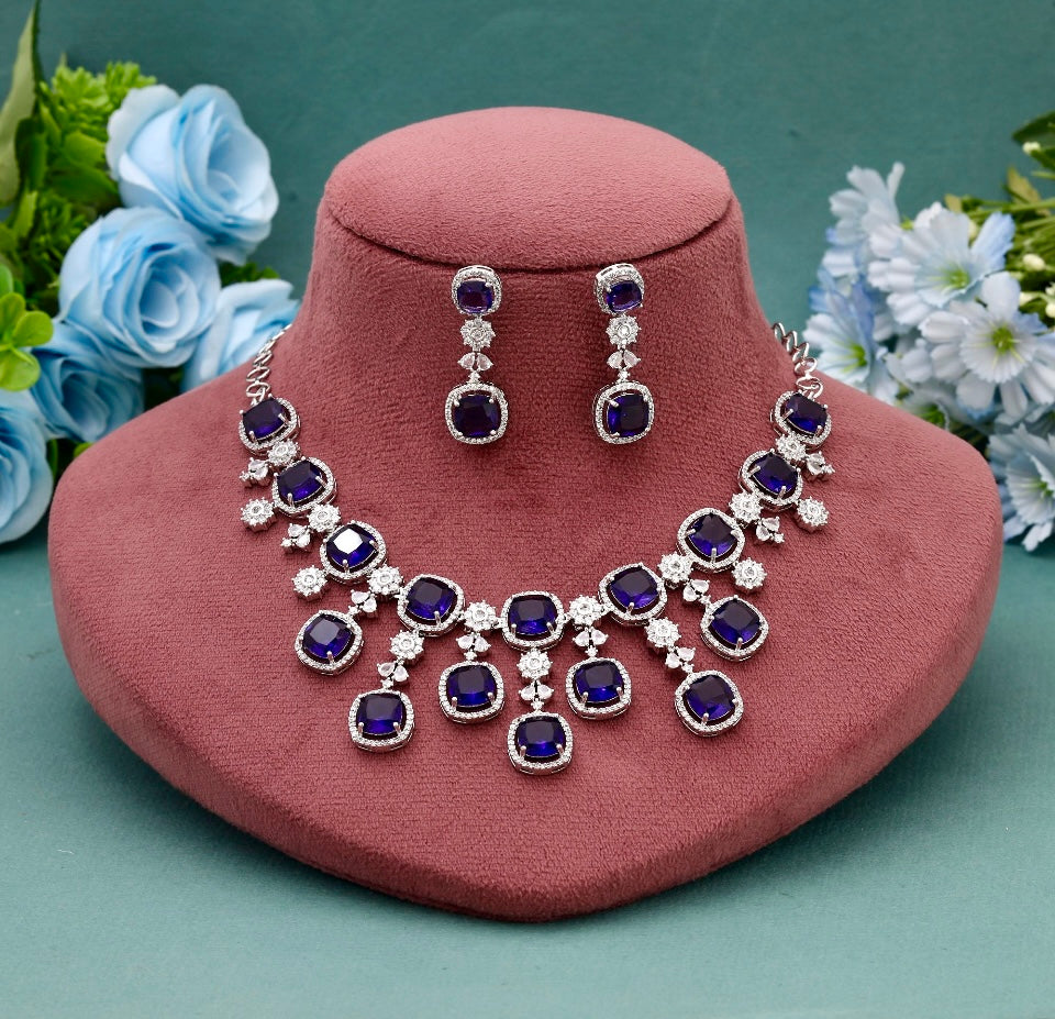 Purple Color American Diamond Necklace Set Inspired By Royal Tones