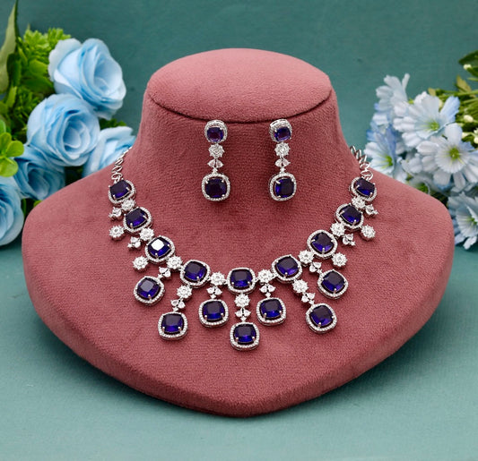 Purple Color American Diamond Necklace Set Inspired By Royal Tones