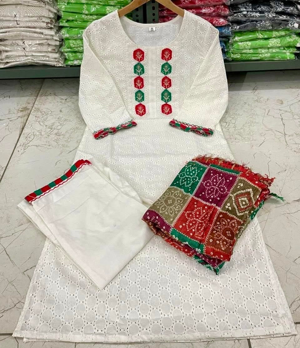 Elegant Schiffli Chikankari Kurta Set