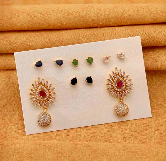 Multi Color 5 In 1 Interchangeable American Diamond Stud Earrings Combo