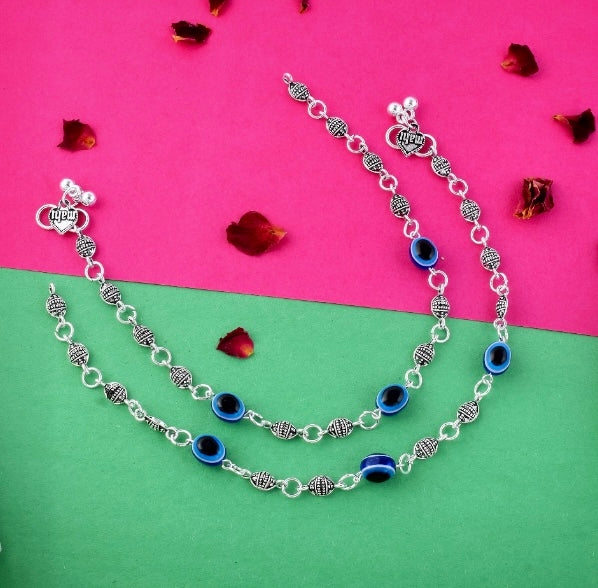 Gorgeous Blue Color Evil Eye Oxidised Anklet